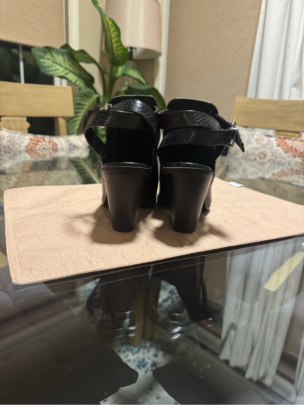 Express Black Textured Ankle-Strap Block Heels